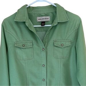 Vtg Bit & Bridle Green Long Sleeve Western Shirt Shacket Flower Snaps Size Large